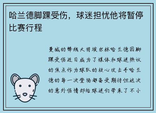 哈兰德脚踝受伤，球迷担忧他将暂停比赛行程